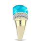 Anel de Prata com Banho de Ouro com Jade Azul e Topázio Branco  Contraste: Cabeca de Veado (800)