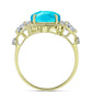 Anel de Prata com Banho de Ouro com Jade Azul e Topázio Branco  Contraste: Cabeca de Veado (800)