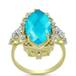 Anel de Prata com Banho de Ouro com Jade Azul e Topázio Branco  Contraste: Cabeca de Veado (800)