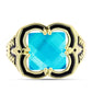 Anel de Prata com Banho de Ouro com Jade Azul  Contraste: Cabeca de Veado (800)