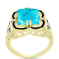 Anel de Prata com Banho de Ouro com Jade Azul  Contraste: Cabeca de Veado (800)