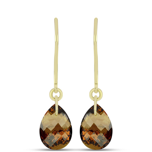 Brincos de Prata com Banho de Ouro com Quartzo Cognac
