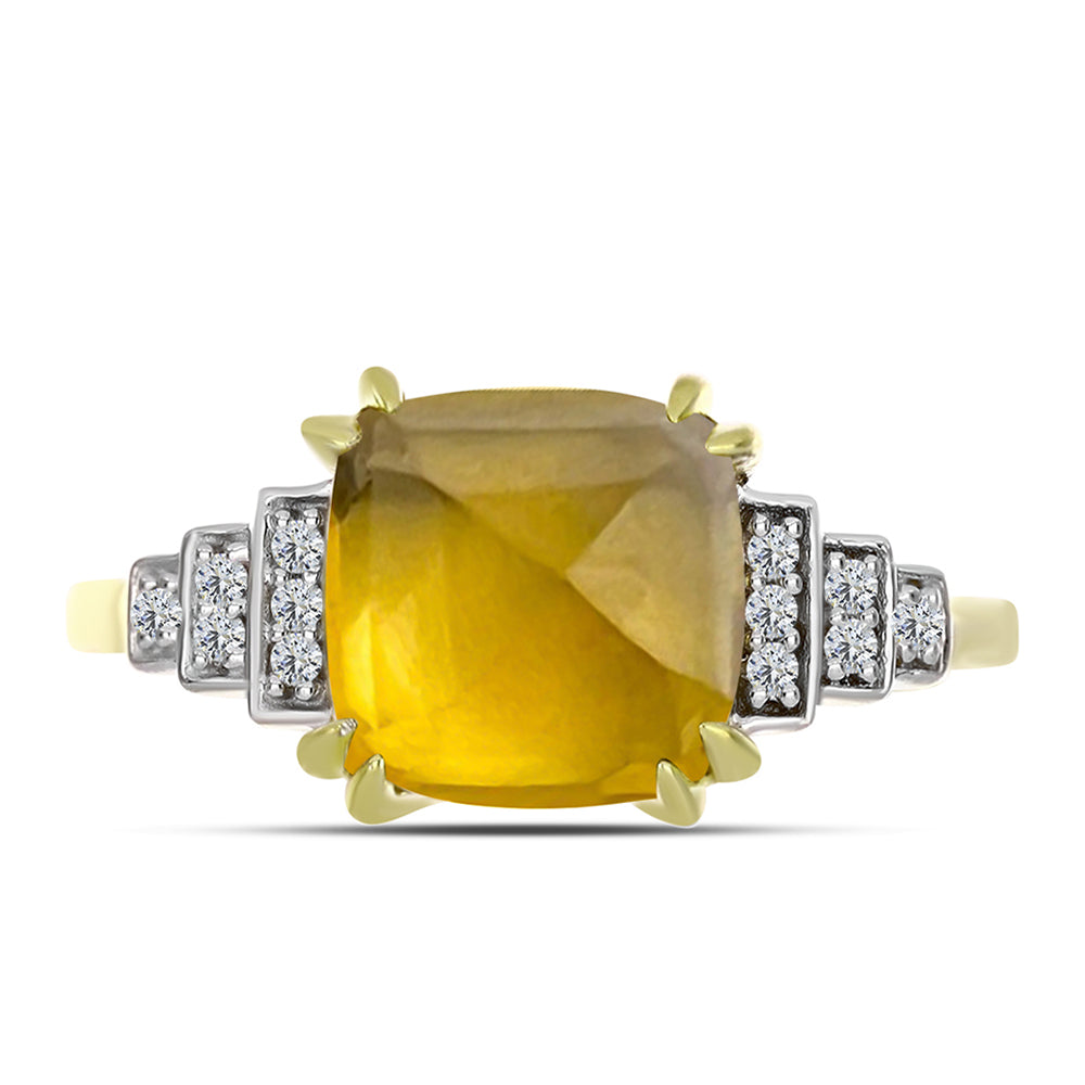 Anel de Prata com Banho de Ouro com Quartzo Cognac e Topázio Branco  Contraste: Cabeca de Veado (800)