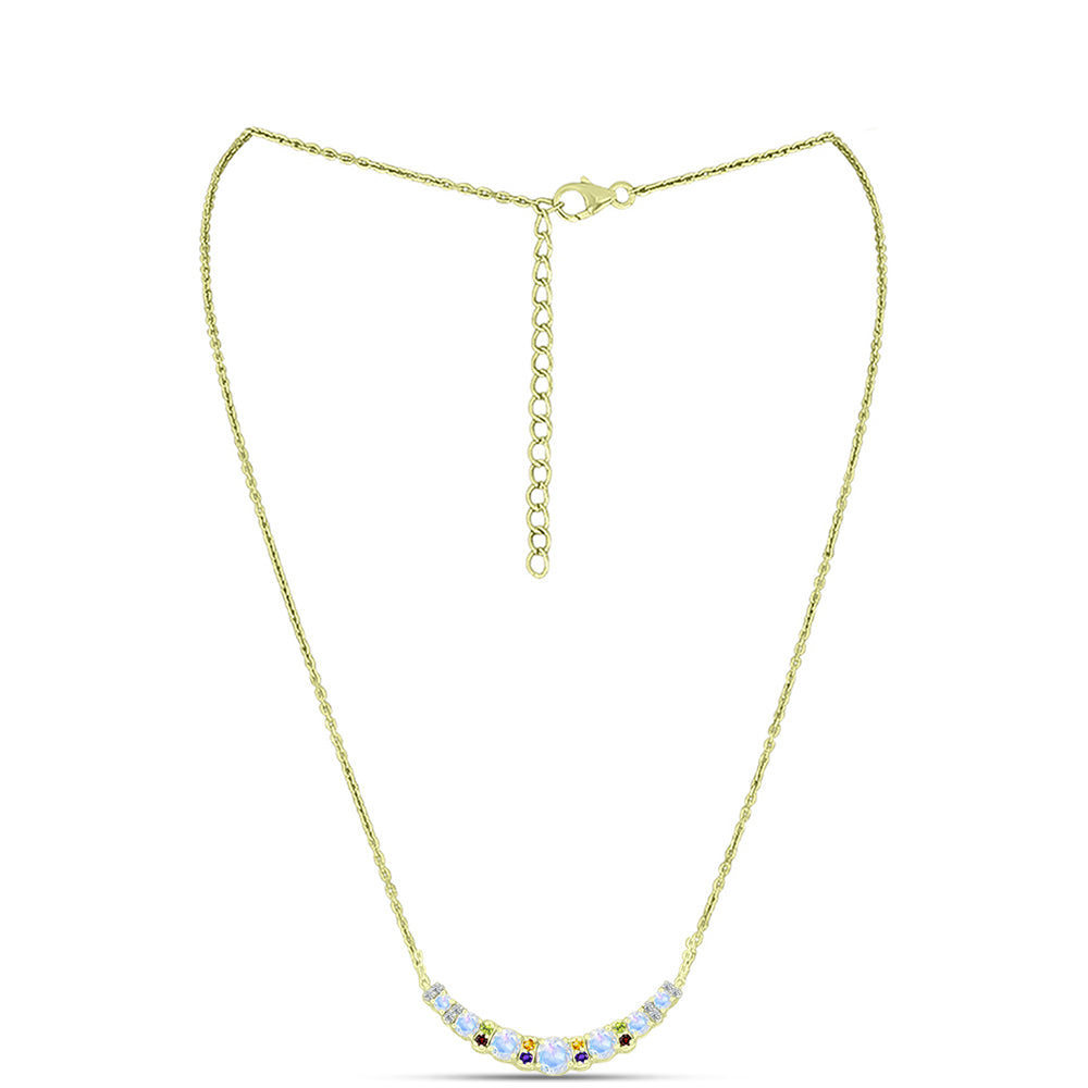 Colar de Prata com Banho de Ouro com Pedra da Lua Arco-íris e Citrino de Ural  Contraste: Cabeca de Veado (800) 1 