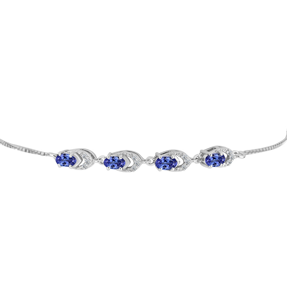 Pulseira de Prata com Tanzanite AAA e Diamante Branco  Contraste: Cabeca de Veado (800) 2 