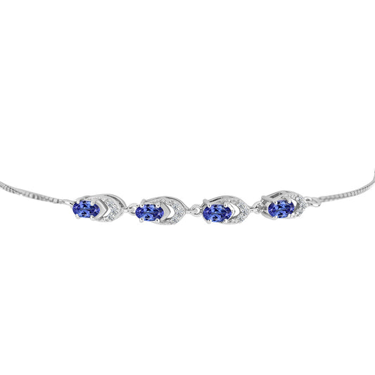 Pulseira de Prata com Tanzanite AAA e Diamante Branco  Contraste: Cabeca de Veado (800)