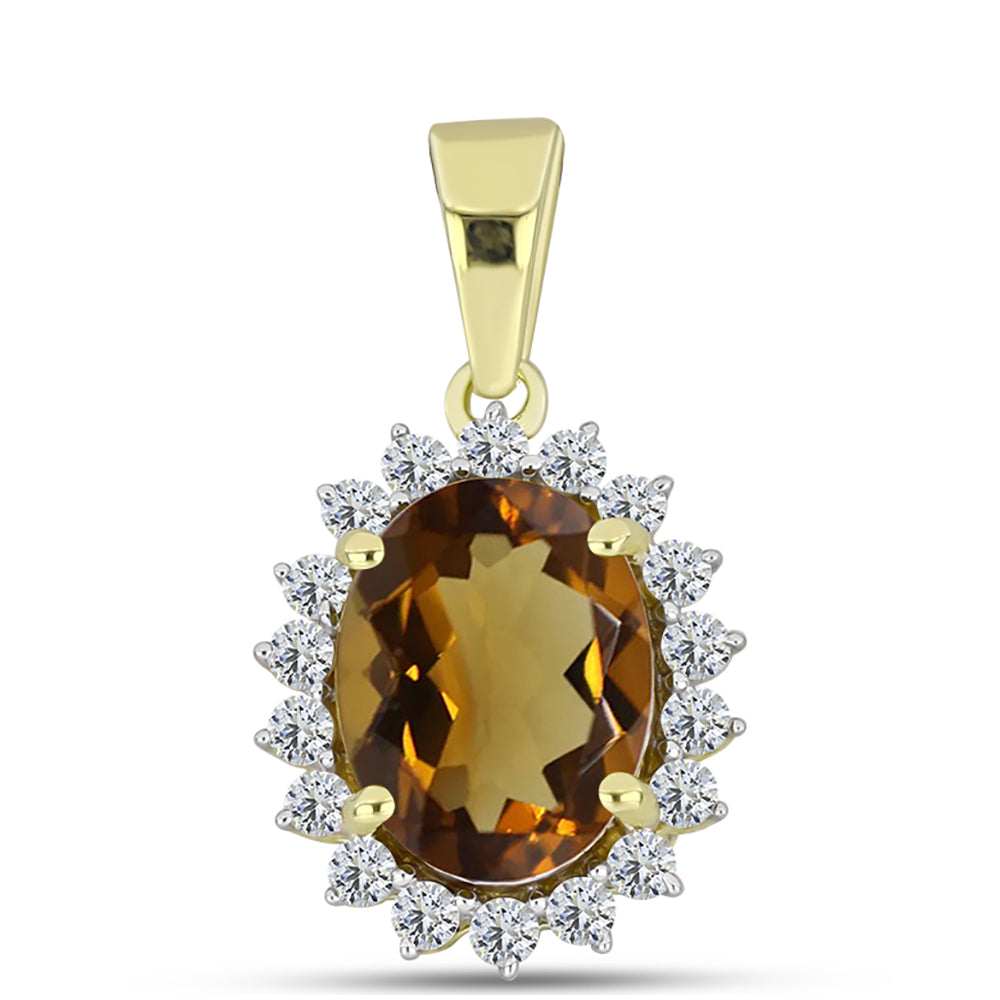 Pendente de Prata com Banho de Ouro com Quartzo Cognac e Topázio Branco