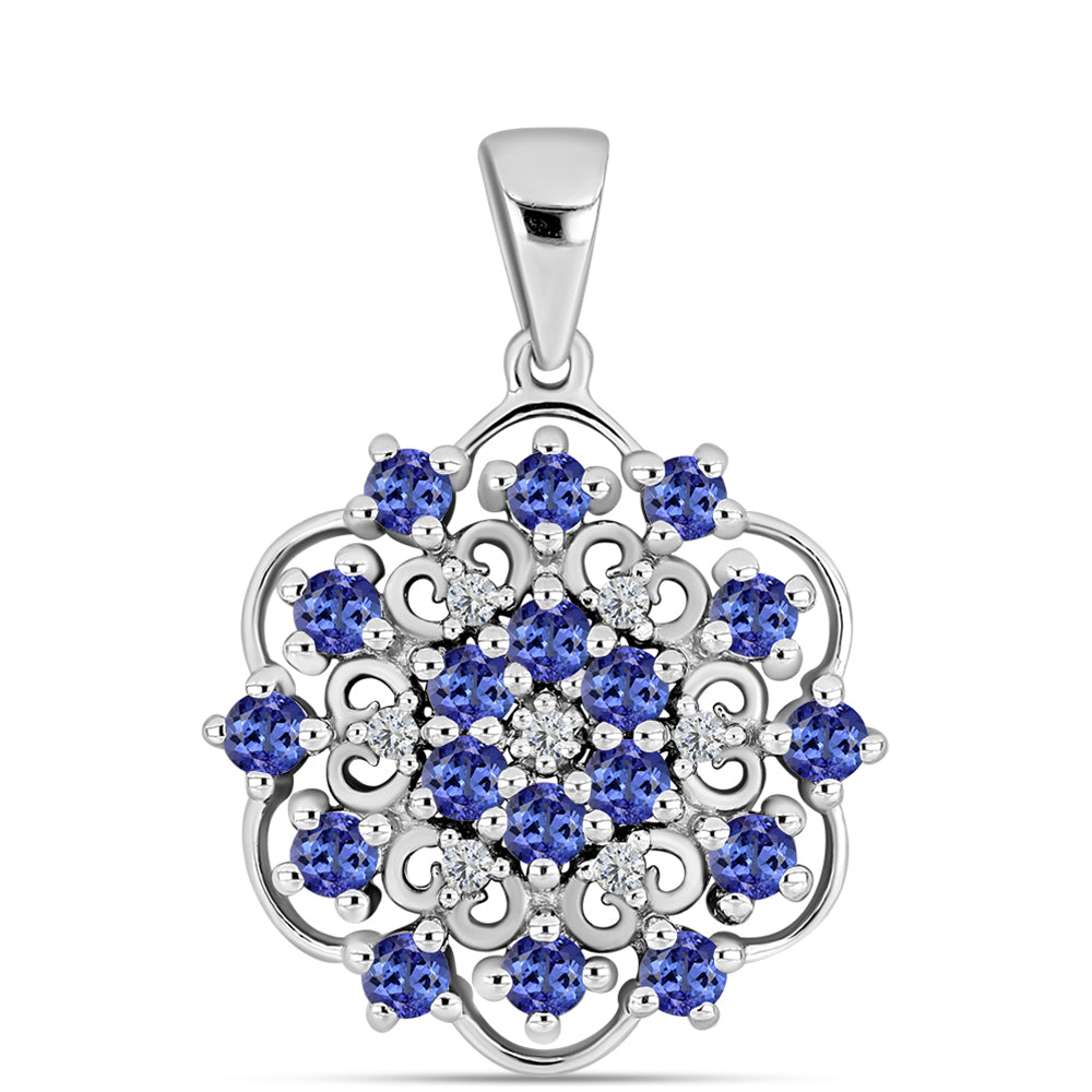 Pendente de Prata com Tanzanite AAA e Diamante Branco 1 