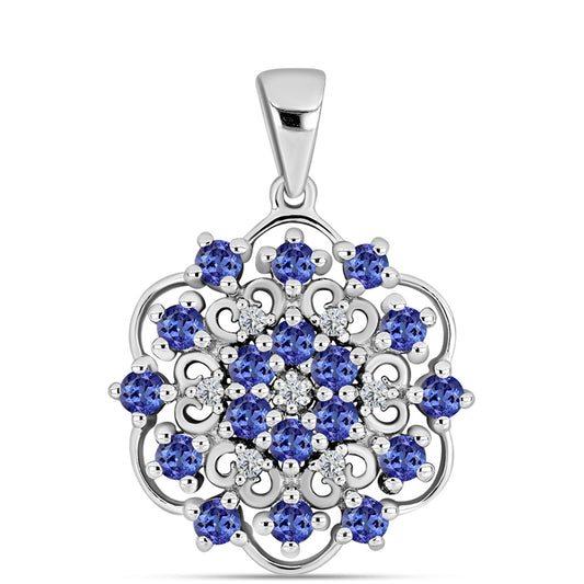 Pendente de Prata com Tanzanite AAA e Diamante Branco