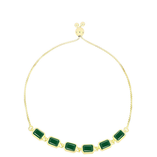 Pulseira de Prata com Banho de Ouro com Ágata Verde  Contraste: Cabeca de Veado (800)