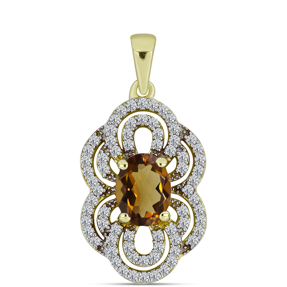 Pendente de Prata com Banho de Ouro com Quartzo Cognac e Topázio Branco