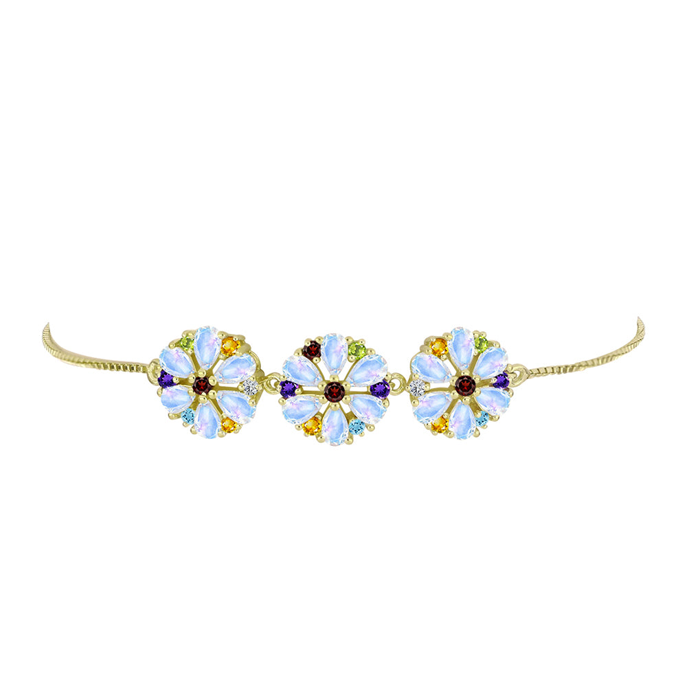 Pulseira de Prata com Banho de Ouro com Pedra da Lua Arco-íris e Ametista de Marrocos  Contraste: Cabeca de Veado (800)