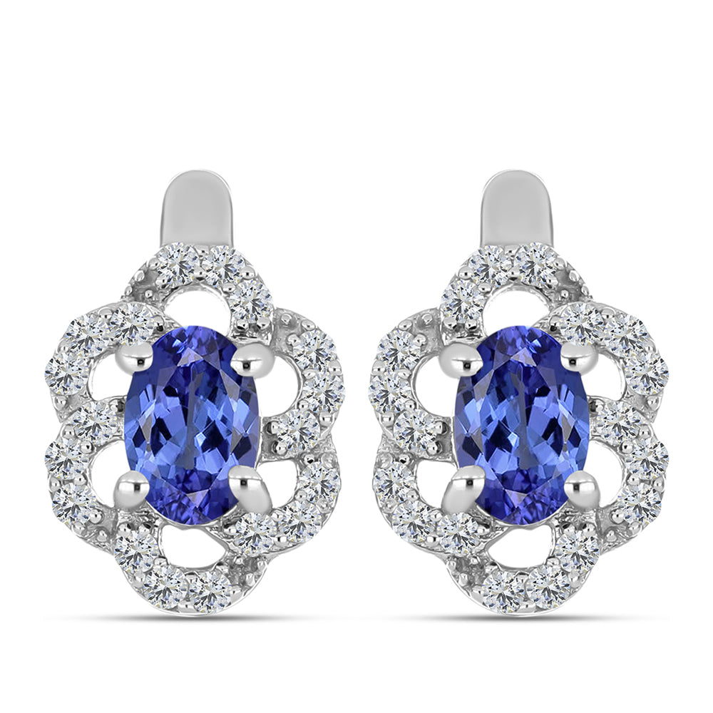 Brincos de Prata com Tanzanite AAA e Diamante Branco 1 