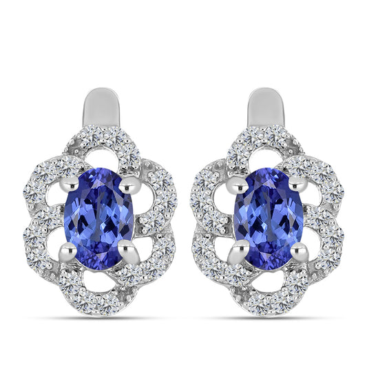 Brincos de Prata com Tanzanite AAA e Diamante Branco