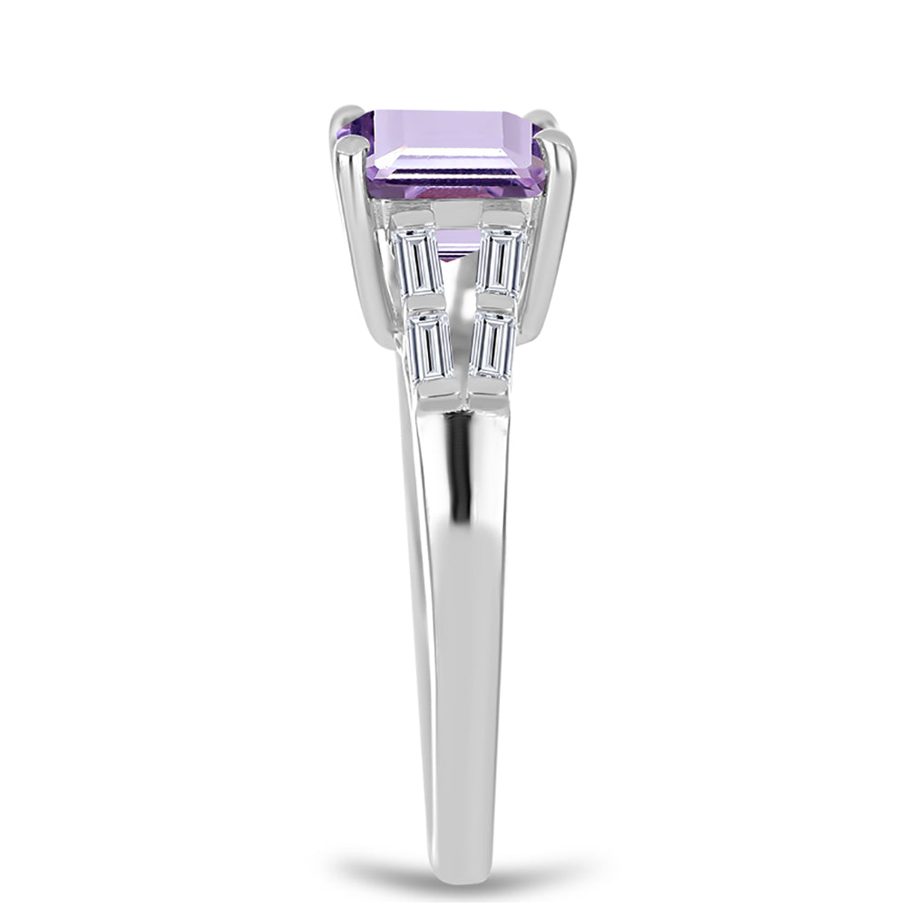 Anel de Prata com Ametista Rosa de França e Zircão Branco  Contraste: Cabeca de Veado (800) 4 