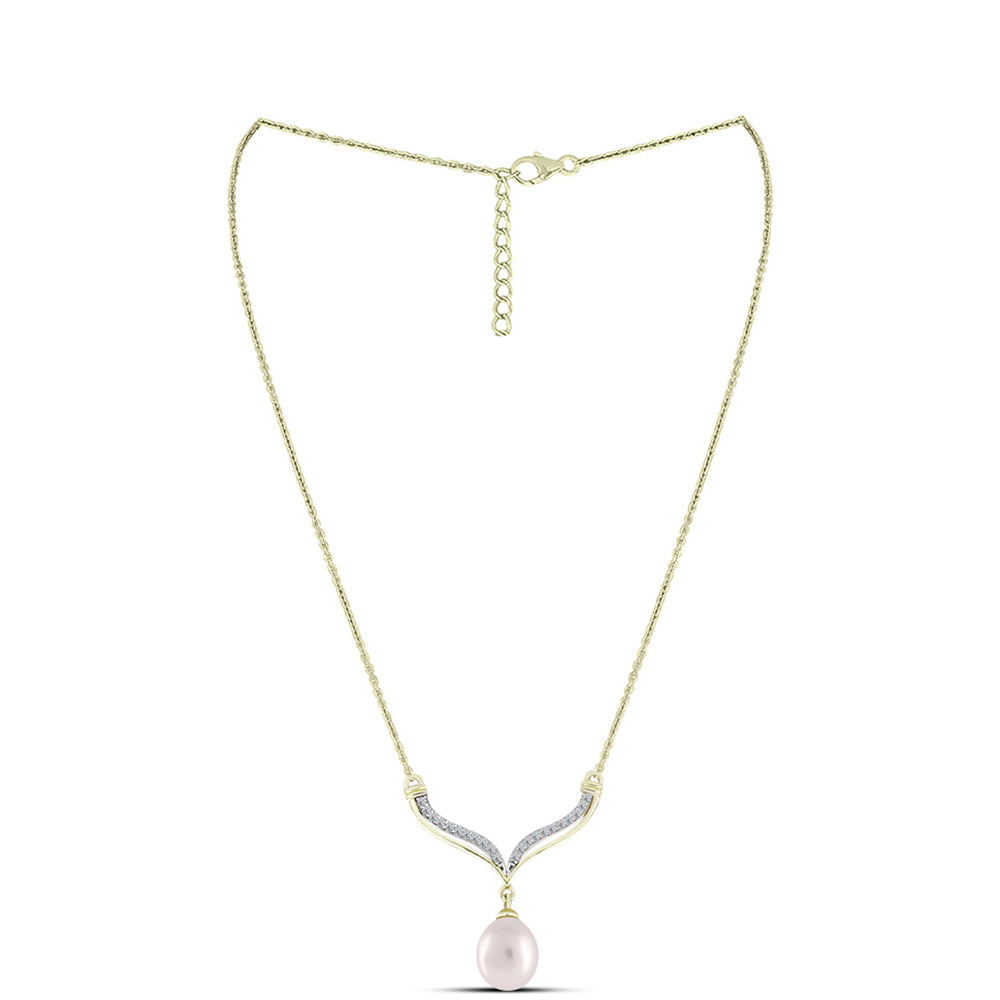 Colar de Prata com Banho de Ouro com Pérola Branca de Água Doce e Topázio Branco  Contraste: Cabeca de Veado (800)
