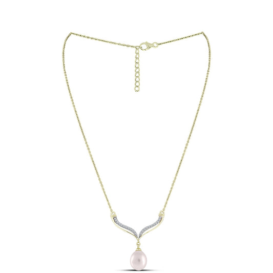 Colar de Prata com Banho de Ouro com Pérola Branca de Água Doce e Topázio Branco  Contraste: Cabeca de Veado (800)