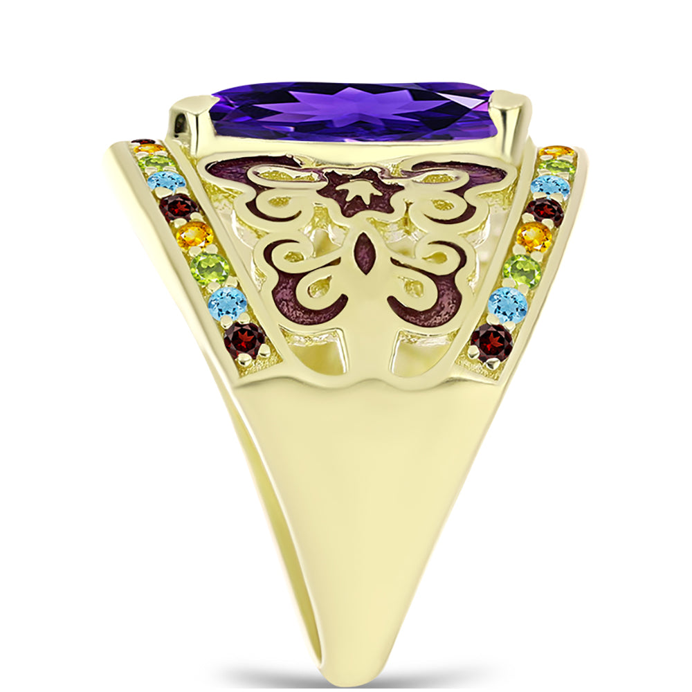 Anel de Prata com Banho de Ouro com Ametista de Marrocos e Citrino de Ural  Contraste: Cabeca de Veado (800) 4 