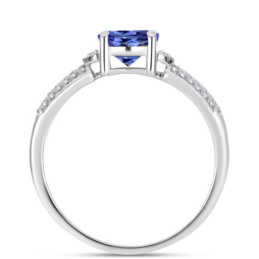 Anel de Prata com Tanzanite AAA e Diamante Branco