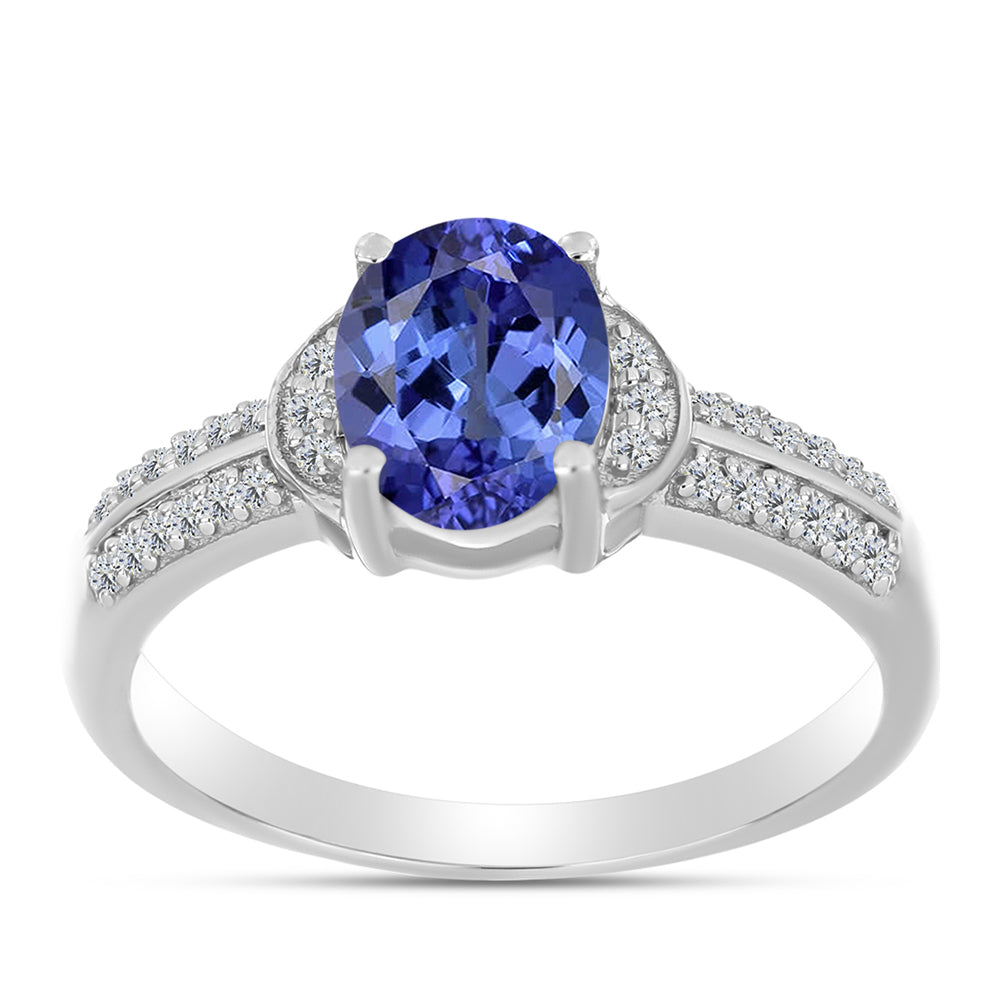 Anel de Prata com Tanzanite AAA e Diamante Branco 3 