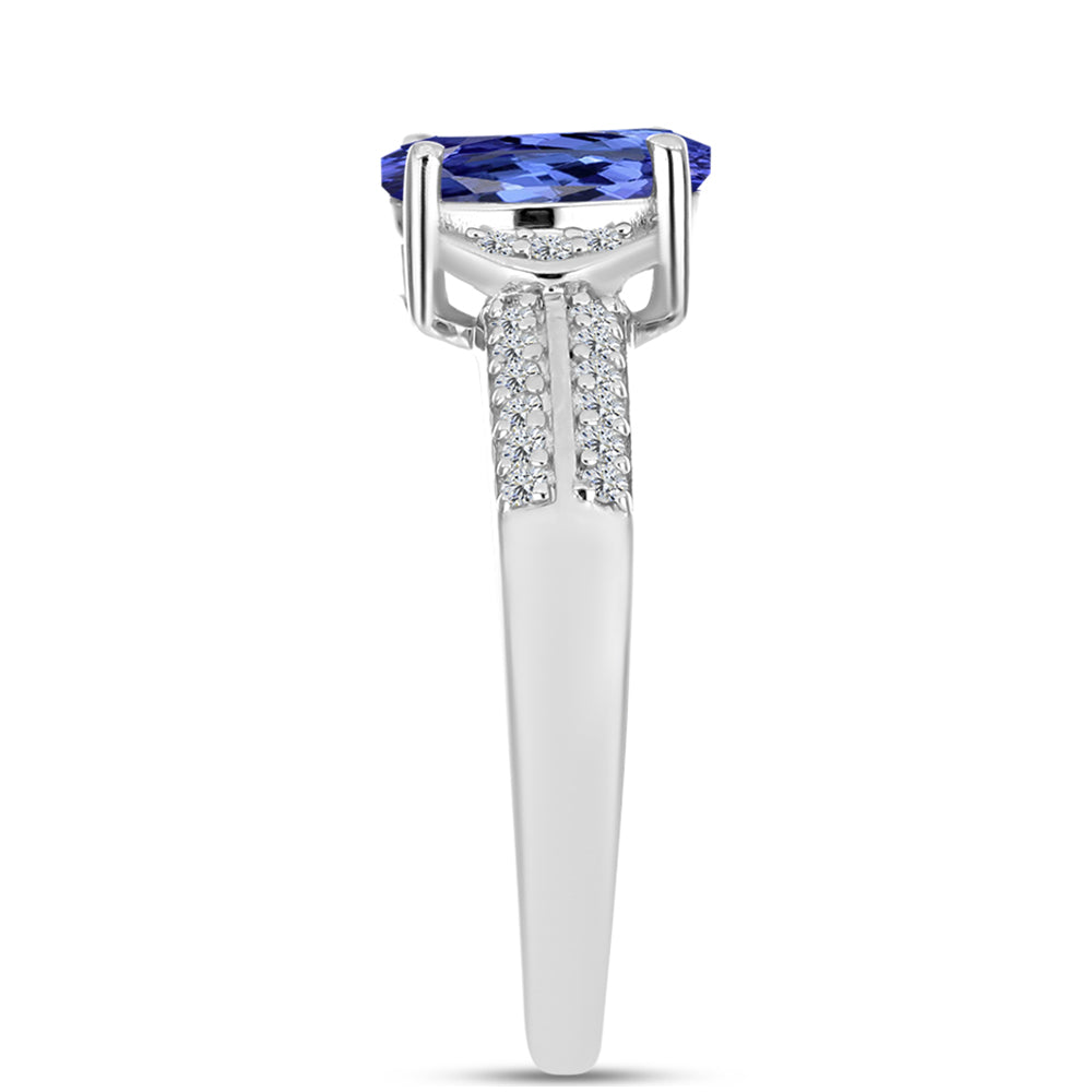 Anel de Prata com Tanzanite AAA e Diamante Branco