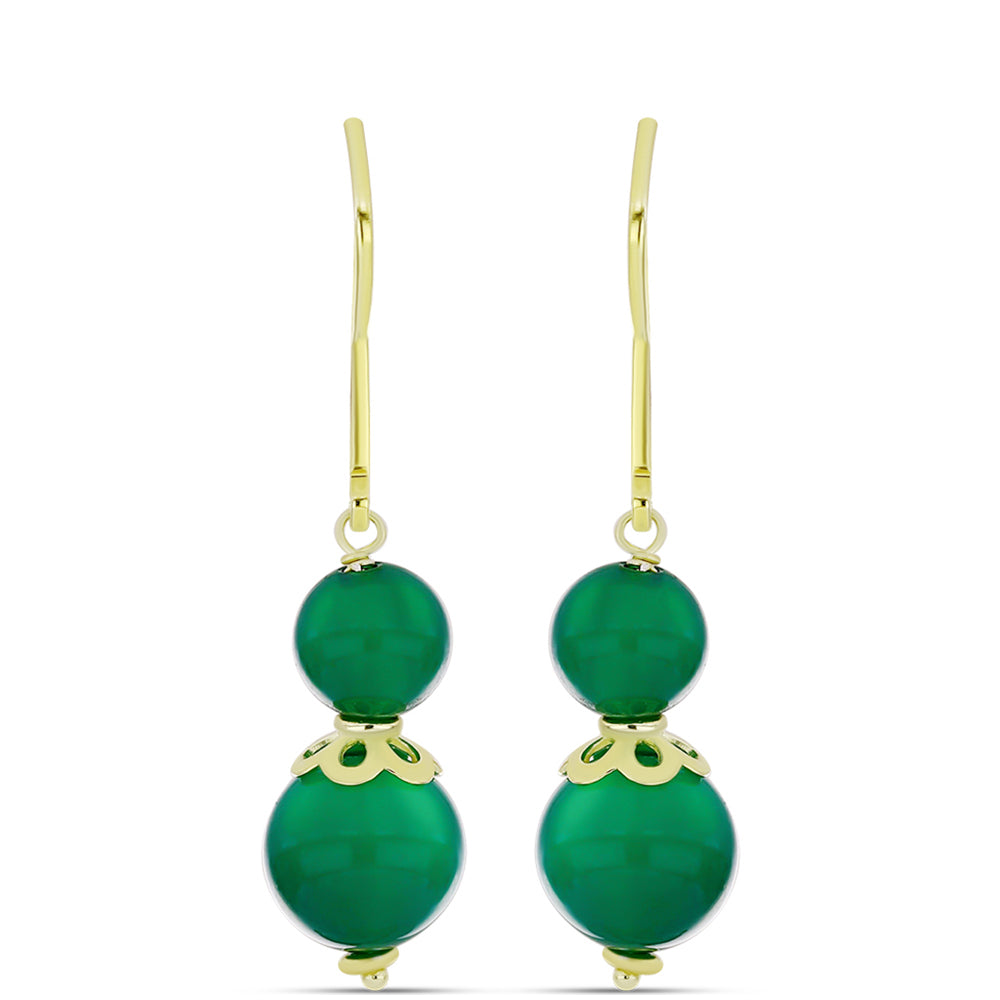 Brincos de Prata com Banho de Ouro com Ágata Verde 1 