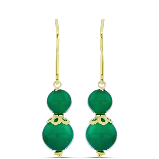 Brincos de Prata com Banho de Ouro com Ágata Verde
