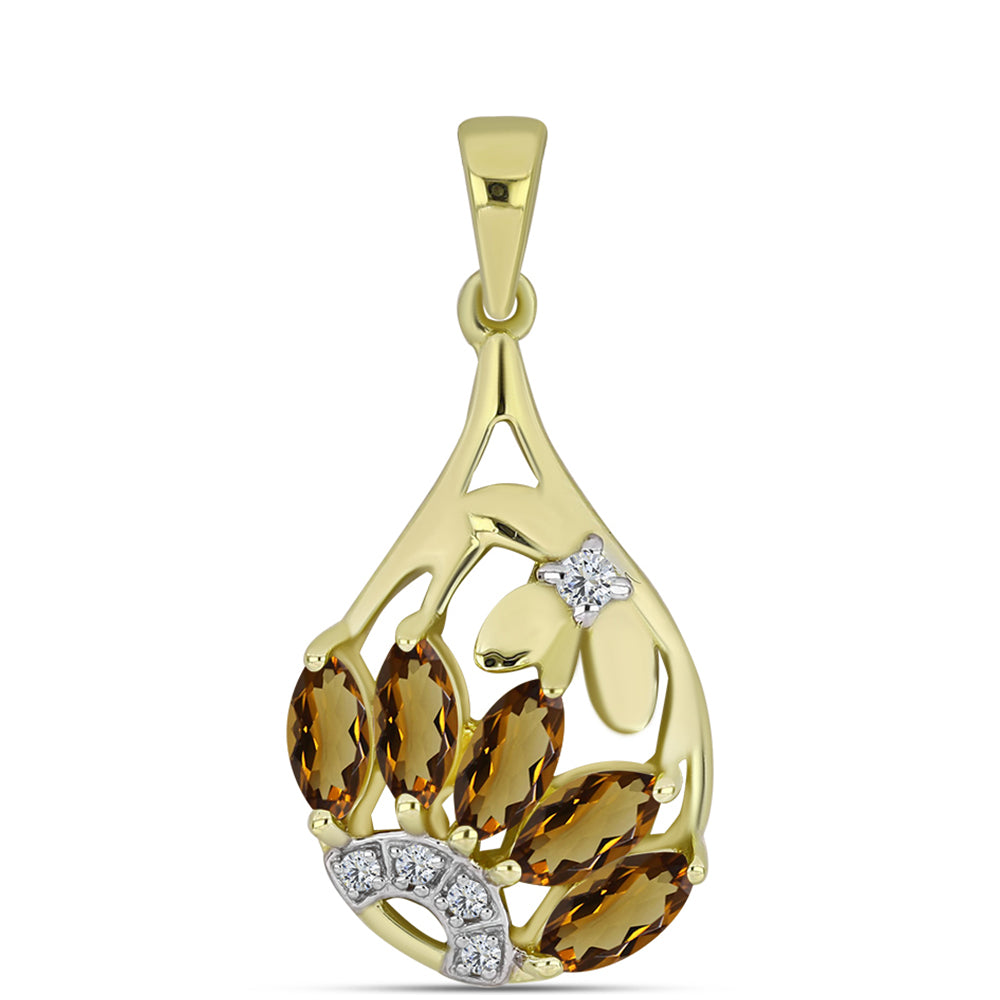 Pendente de Prata com Banho de Ouro com Quartzo Cognac e Topázio Branco