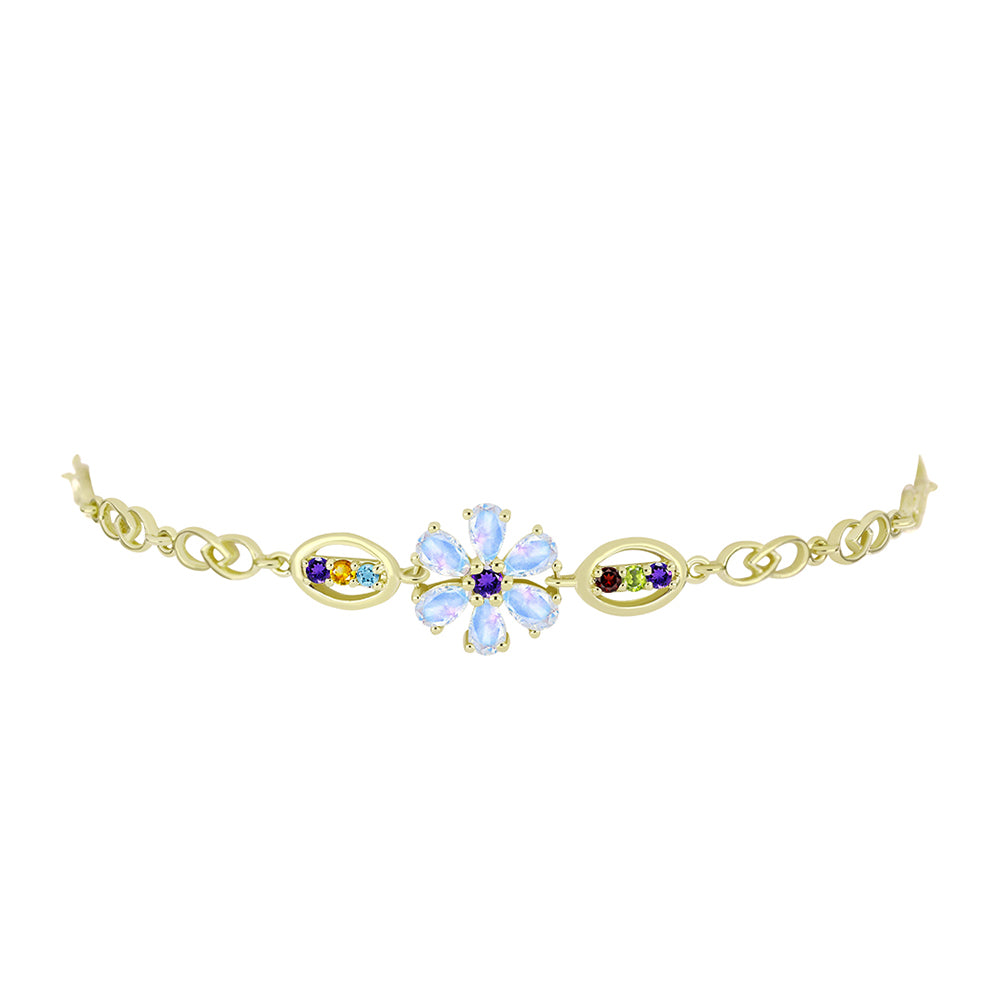 Pulseira de Prata com Banho de Ouro com Pedra da Lua Arco-íris e Ametista de Marrocos  Contraste: Cabeca de Veado (800) 2 