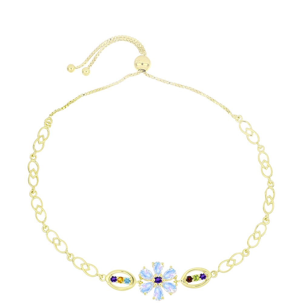 Pulseira de Prata com Banho de Ouro com Pedra da Lua Arco-íris e Ametista de Marrocos  Contraste: Cabeca de Veado (800) 1 