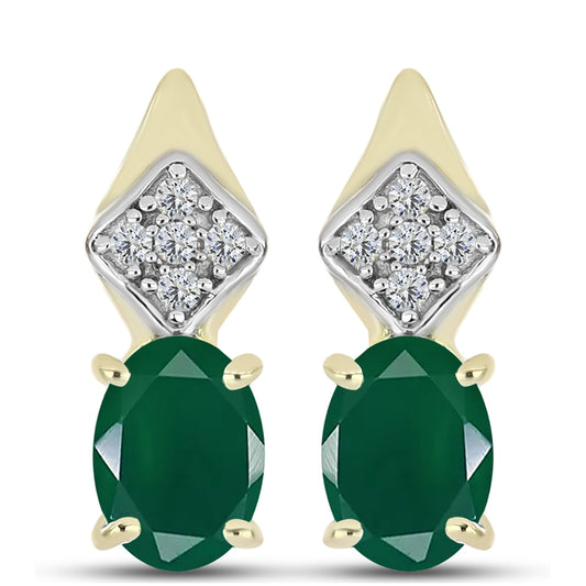 Brincos de Prata com Banho de Ouro com Ágata Verde e Topázio Branco