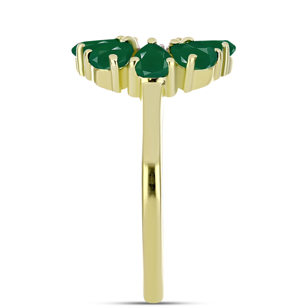 Anel de Prata com Banho de Ouro com Ágata Verde e Topázio Branco 4 
