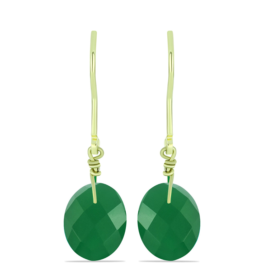 Brincos de Prata com Banho de Ouro com Ágata Verde 1 