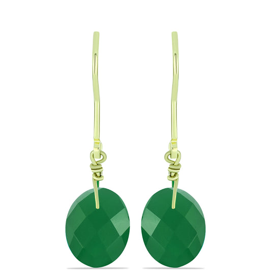 Brincos de Prata com Banho de Ouro com Ágata Verde