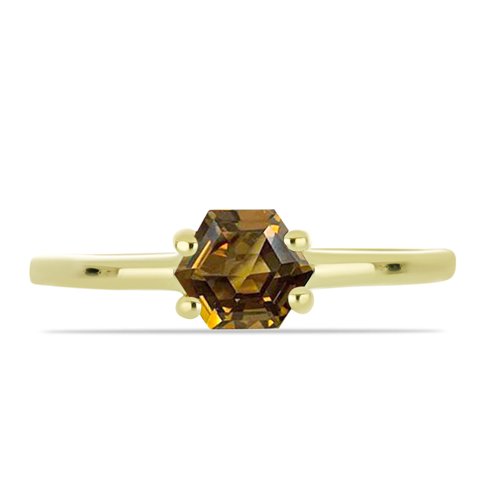 Anel de Prata com Banho de Ouro com Quartzo Cognac 1 