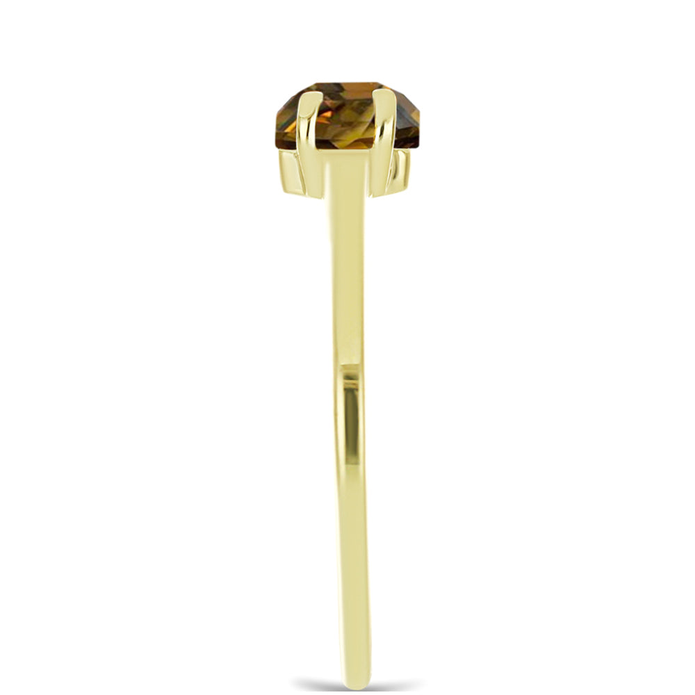 Anel de Prata com Banho de Ouro com Quartzo Cognac