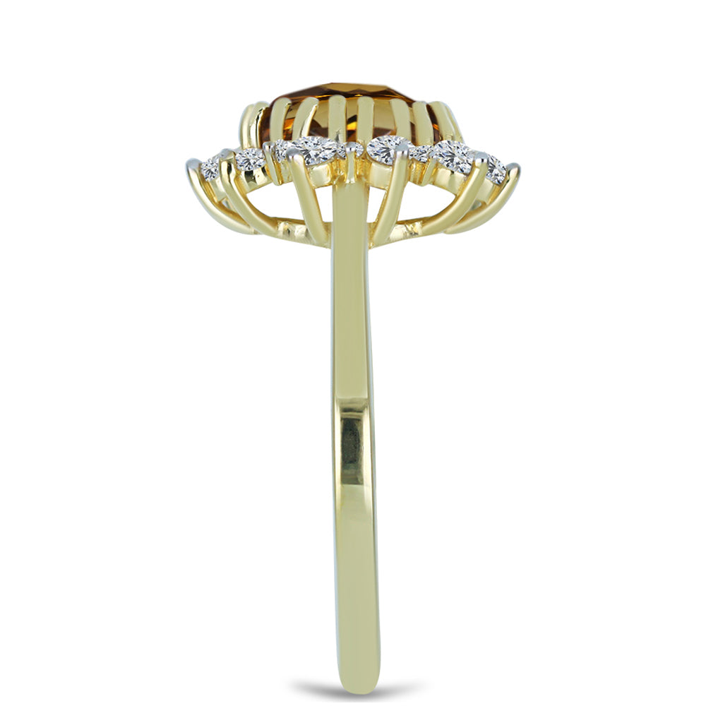 Anel de Prata com Banho de Ouro com Quartzo Cognac e Topázio Branco 4 
