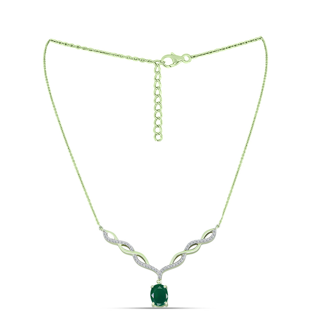 Colar de Prata com Banho de Ouro com Ágata Verde e Topázio Branco  Contraste: Cabeca de Veado (800) 1 