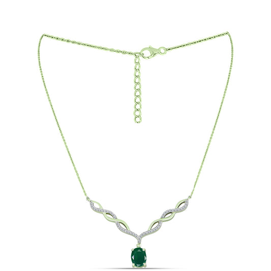 Colar de Prata com Banho de Ouro com Ágata Verde e Topázio Branco  Contraste: Cabeca de Veado (800)