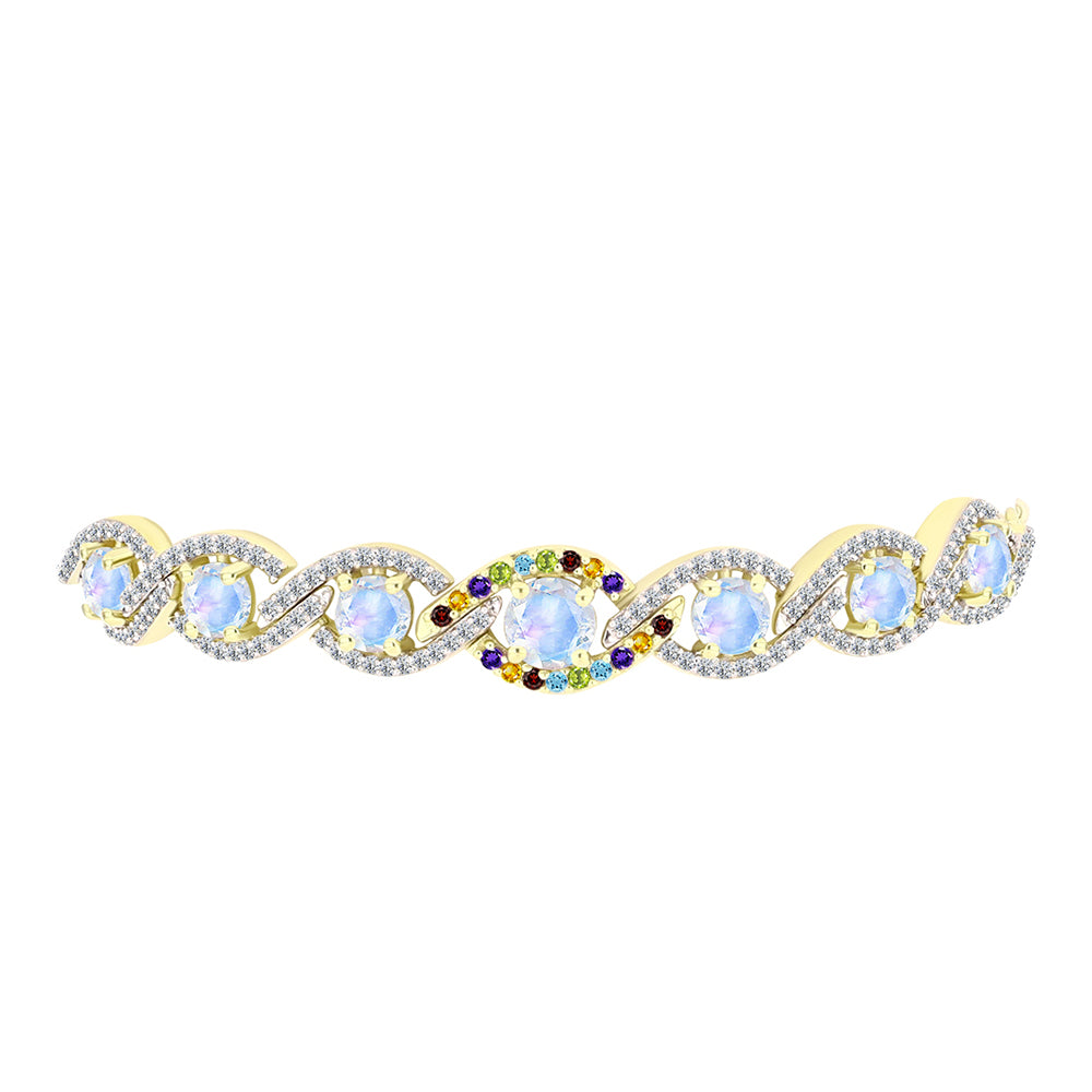 Pulseira de Prata com Banho de Ouro com Pedra da Lua Arco-íris e Citrino de Ural  Contraste: Cabeca de Veado (800) 2 