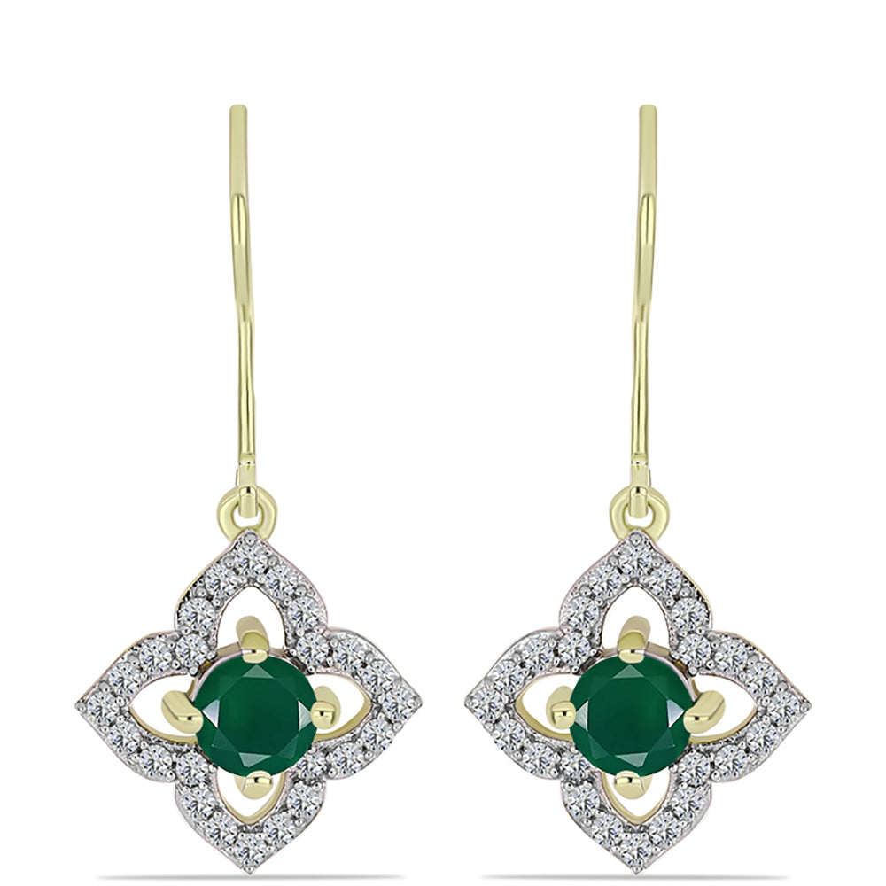 Brincos de Prata com Banho de Ouro com Ágata Verde e Topázio Branco