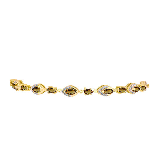 Pulseira de Prata com Banho de Ouro com Quartzo Cognac e Topázio Branco  Contraste: Cabeca de Veado (800)