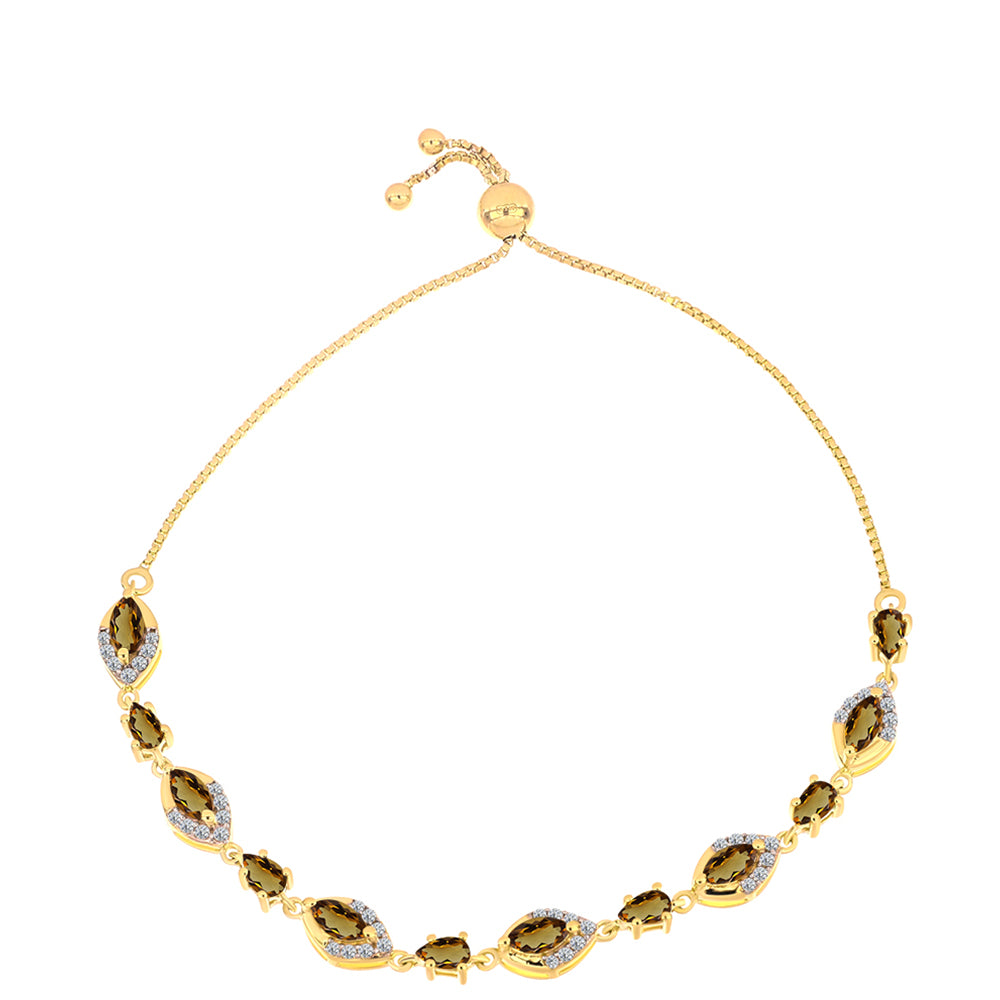 Pulseira de Prata com Banho de Ouro com Quartzo Cognac e Topázio Branco  Contraste: Cabeca de Veado (800) 1 
