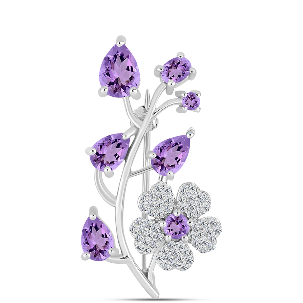 Alfinete de Prata com Ametista Rosa de França e Topázio Branco  Contraste: Cabeca de Veado (800) 1 