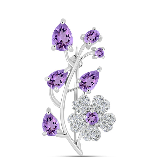 Alfinete de Prata com Ametista Rosa de França e Topázio Branco  Contraste: Cabeca de Veado (800)