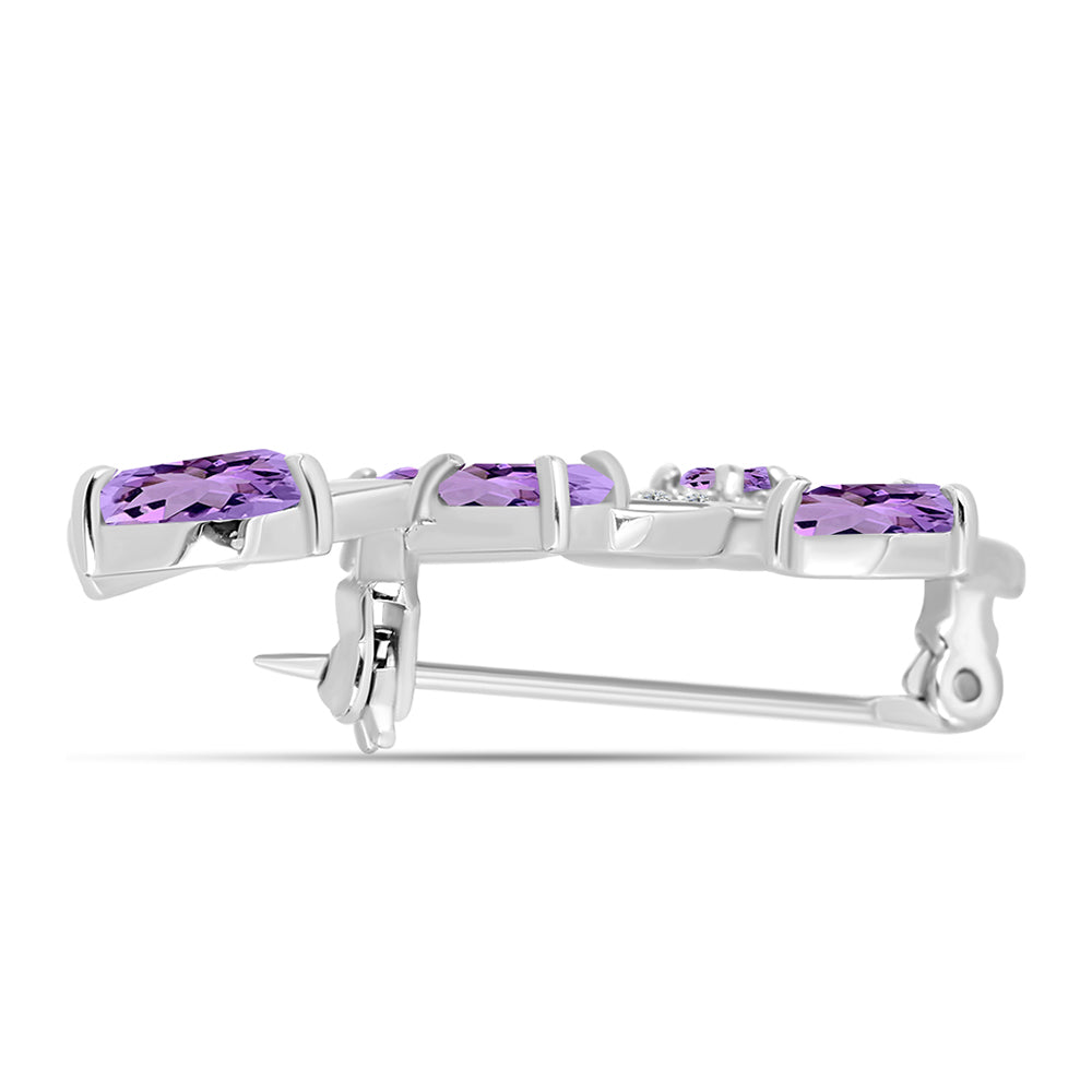 Alfinete de Prata com Ametista Rosa de França e Topázio Branco  Contraste: Cabeca de Veado (800)