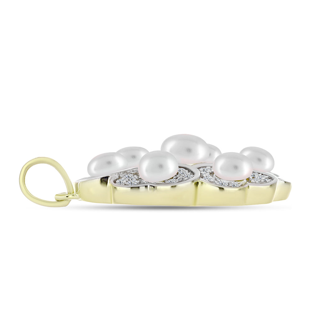 Pendente de Prata com Banho de Ouro com Pérola Branca de Água Doce e Topázio Branco  Contraste: Cabeca de Veado (800)