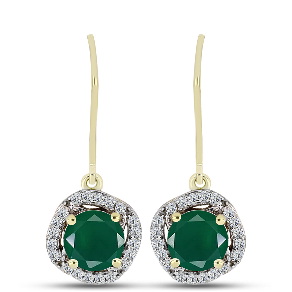 Brincos de Prata com Banho de Ouro com Ágata Verde e Topázio Branco