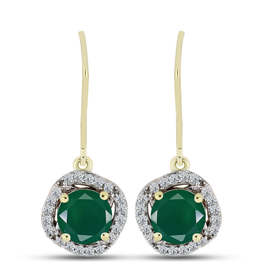 Brincos de Prata com Banho de Ouro com Ágata Verde e Topázio Branco