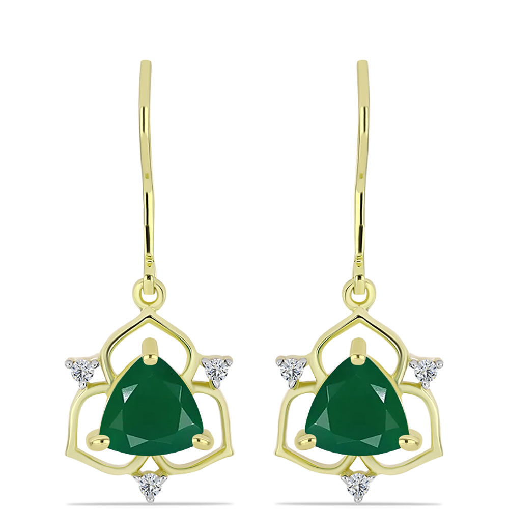 Brincos de Prata com Banho de Ouro com Ágata Verde e Topázio Branco